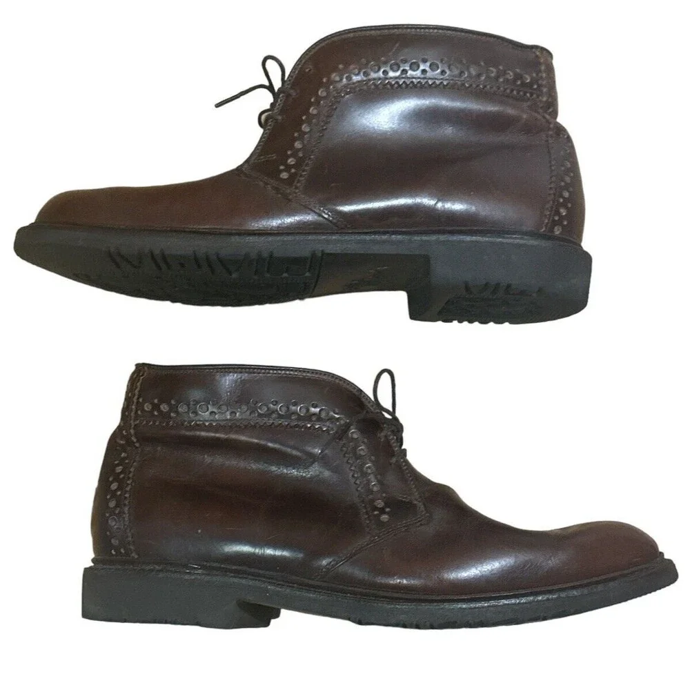 Allen Edmonds Bellevue Men Brown Leather Plain Toe Lace Up Ankle Boots Sz 8B EUC